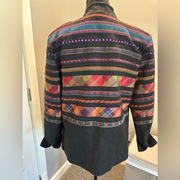 Coldwater Creek open front jacket, southwestern beaded sequin multicolor inserts - Picture 5 of 16